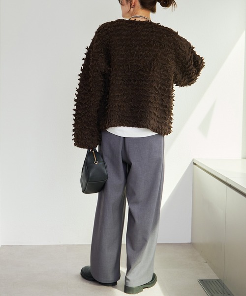 PUAL CE CIN（ピュアルセシン）の「ループフリンジニットカーディガン（カーディガン/ボレロ・レディース・ダークブラウン/グレー・FREE）」の15枚目の写真