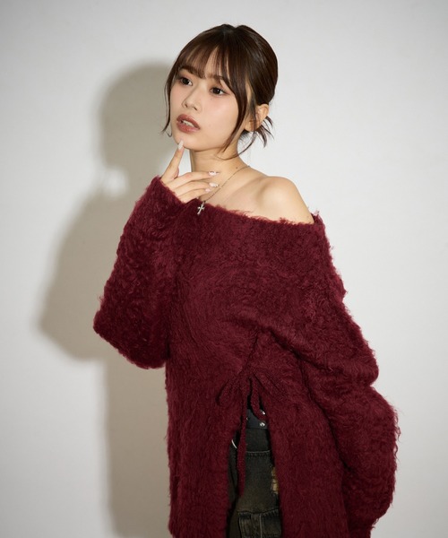 apres jour mignon（アプレジュールミニョン）の「マシュマロスリット入りニット（ニット/セーター・レディース・ボルドー/チャコールグレー/オフホワイト/ブラック・フリー/LARGE）」の4枚目の写真