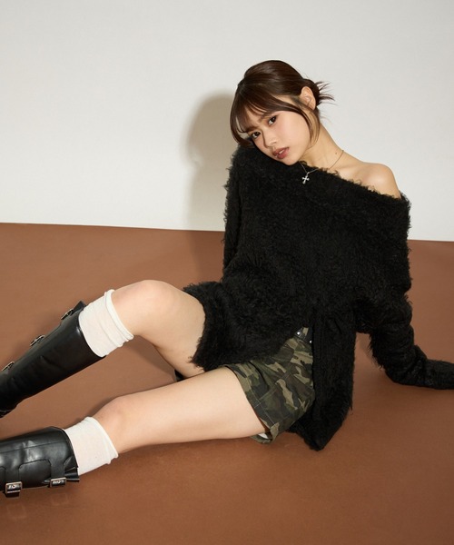 apres jour mignon（アプレジュールミニョン）の「マシュマロスリット入りニット（ニット/セーター・レディース・ボルドー/チャコールグレー/オフホワイト/ブラック・フリー/LARGE）」の9枚目の写真