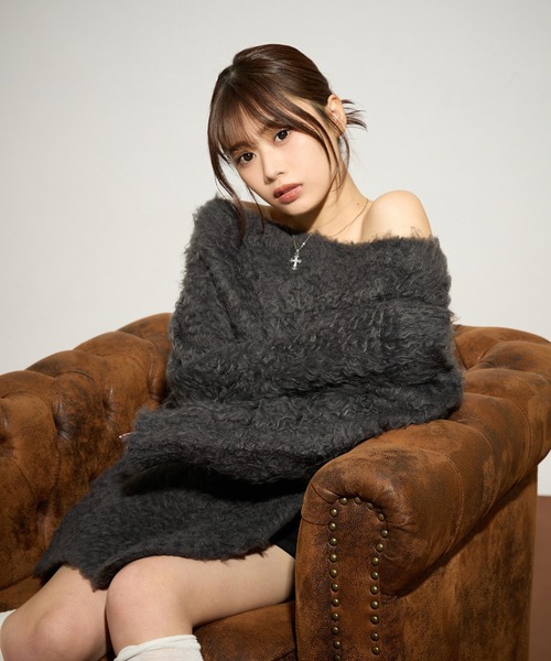 apres jour mignon（アプレジュールミニョン）の「マシュマロスリット入りニット（ニット/セーター・レディース・ボルドー/チャコールグレー/オフホワイト/ブラック・フリー/LARGE）」の14枚目の写真