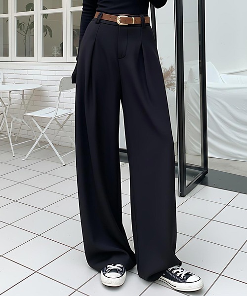 cammie（キャミー）の「タック入りワイドスラックス（スラックス・レディース・グレー/ブラック/ブラウン・F）」の12枚目の写真