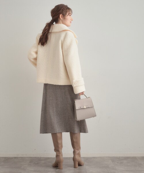 couture brooch（クチュールブローチ）の「【S-LL/無地・チェック柄】プードルボア ショートコート（ピーコート・レディース・グレー/アイボリー/ブルー系6・36/38/40/42）」の12枚目の写真