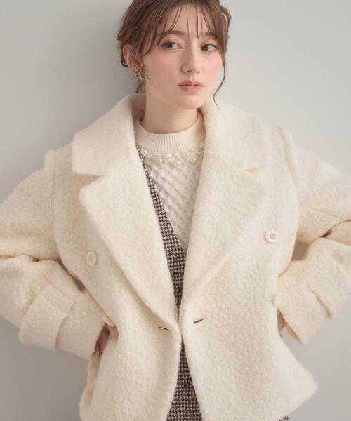 couture brooch（クチュールブローチ）の「【S-LL/無地・チェック柄】プードルボア ショートコート（ピーコート・レディース・グレー/アイボリー/ブルー系6・36/38/40/42）」の13枚目の写真