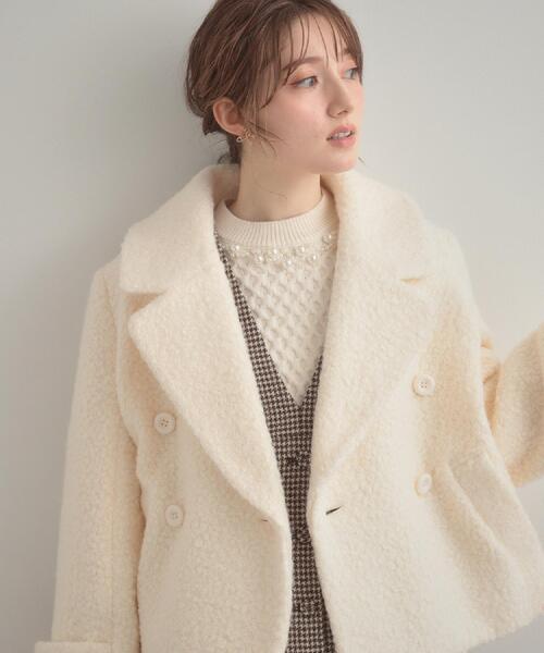 couture brooch（クチュールブローチ）の「【S-LL/無地・チェック柄】プードルボア ショートコート（ピーコート・レディース・グレー/アイボリー/ブルー系6・36/38/40/42）」の14枚目の写真