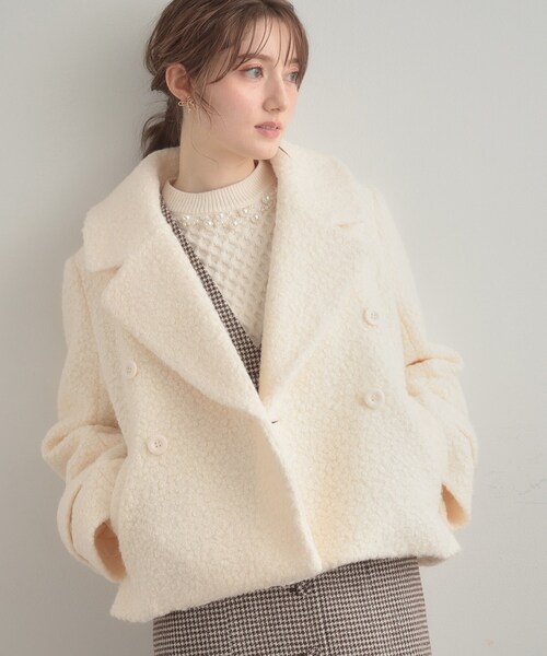 couture brooch（クチュールブローチ）の「【S-LL/無地・チェック柄】プードルボア ショートコート（ピーコート・レディース・グレー/アイボリー/ブルー系6・36/38/40/42）」の15枚目の写真