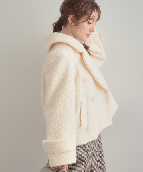 couture brooch（クチュールブローチ）の「【S-LL/無地・チェック柄】プードルボア ショートコート（ピーコート・レディース・グレー/アイボリー/ブルー系6・36/38/40/42）」の16枚目の写真