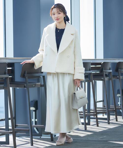 couture brooch（クチュールブローチ）の「【S-LL/無地・チェック柄】プードルボア ショートコート（ピーコート・レディース・グレー/アイボリー/ブルー系6・36/38/40/42）」の17枚目の写真