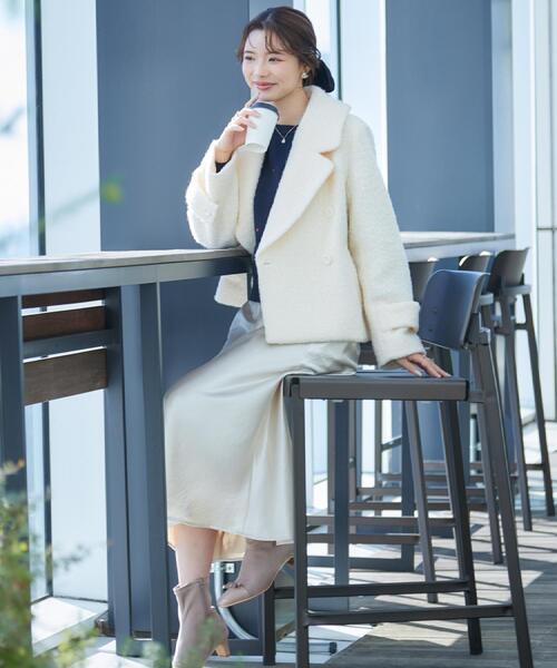 couture brooch（クチュールブローチ）の「【S-LL/無地・チェック柄】プードルボア ショートコート（ピーコート・レディース・グレー/アイボリー/ブルー系6・36/38/40/42）」の18枚目の写真