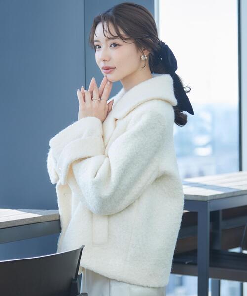 couture brooch（クチュールブローチ）の「【S-LL/無地・チェック柄】プードルボア ショートコート（ピーコート・レディース・グレー/アイボリー/ブルー系6・36/38/40/42）」の19枚目の写真