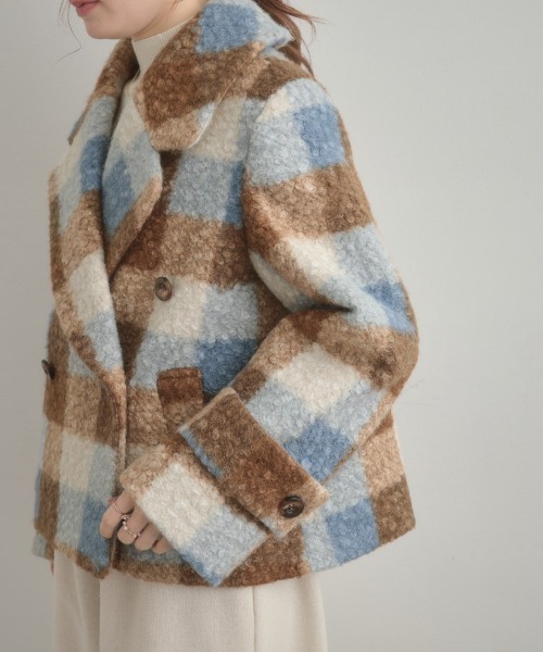 couture brooch（クチュールブローチ）の「【S-LL/無地・チェック柄】プードルボア ショートコート（ピーコート・レディース・グレー/アイボリー/ブルー系6・36/38/40/42）」の6枚目の写真