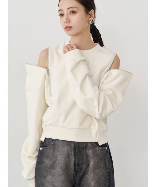 MURUA(ムルーア)の「2WAYジップスウェット(スウェット・レディース・ブラウン/ホワイト/ブラック・FREE)」の2枚目の写真