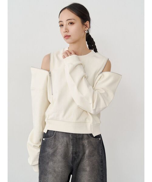 MURUA(ムルーア)の「2WAYジップスウェット(スウェット・レディース・ブラウン/ホワイト/ブラック・FREE)」の10枚目の写真