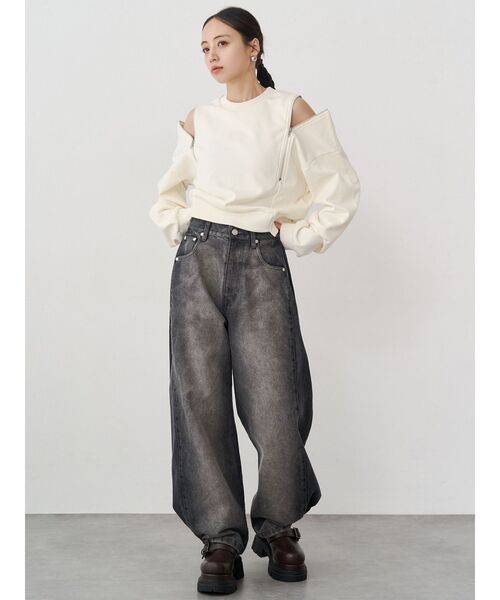 MURUA(ムルーア)の「2WAYジップスウェット(スウェット・レディース・ブラウン/ホワイト/ブラック・FREE)」の13枚目の写真