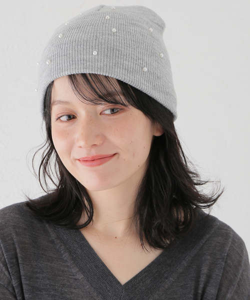 B.C STOCK（ベーセーストック）の「パール付きニットビーニー（ニットキャップ/ビーニー・レディース・ブラック/チャコールグレー/ホワイト・FREE）」の5枚目の写真