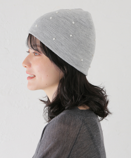 B.C STOCK（ベーセーストック）の「パール付きニットビーニー（ニットキャップ/ビーニー・レディース・ブラック/チャコールグレー/ホワイト・FREE）」の4枚目の写真