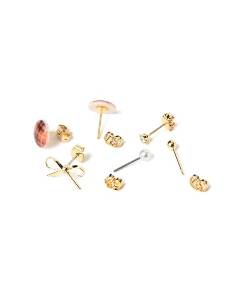 BEAMS BOY（ビームスボーイ）の「チェック プチ ピアス 6SET（ピアス（両耳用）・レディース・グリーン/レッド・ONE SIZE）」の4枚目の写真