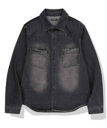 Paneled Suede Western Denim Shirt - Black