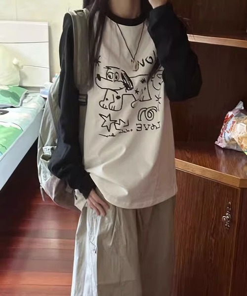 MEMECLE(メメクル)の「【 MEMECLE / メメクル 】ドッグプリント ロゴ ラグラン ロンT(Tシャツ/カットソー・レディース・ブラック・SMALL/LARGE/MEDIUM)」の3枚目の写真