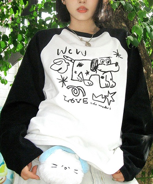 MEMECLE(メメクル)の「【 MEMECLE / メメクル 】ドッグプリント ロゴ ラグラン ロンT(Tシャツ/カットソー・レディース・ブラック・SMALL/LARGE/MEDIUM)」の7枚目の写真