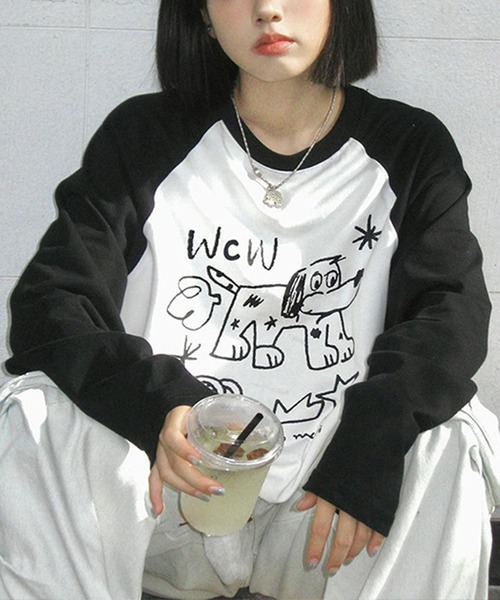 MEMECLE(メメクル)の「【 MEMECLE / メメクル 】ドッグプリント ロゴ ラグラン ロンT(Tシャツ/カットソー・レディース・ブラック・SMALL/LARGE/MEDIUM)」の8枚目の写真