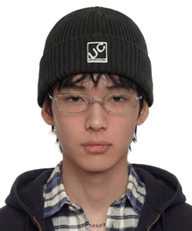 四季用薄手ロングビーニーコットンニット男女共用ロゴビーニーハット BEANIE / CROSS BOX LOGO / R CHARCOAL