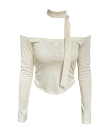 JENNIE OFF-SHOULDER LOGO TOP PALE YELLOW