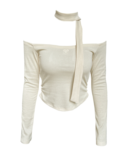 SETSETSET(セットセットセット)の「JENNIE OFF-SHOULDER LOGO TOP PALE YELLOW(Tシャツ/カットソー・レディース・その他・FREE)」の1枚目の写真