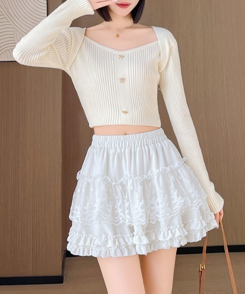 Mejoul(メジュール)の「【2026春夏新作】【インパン付き】ハイウエストフリルティアードレースミニスカート(スカート・レディース・ホワイト/アイボリー/ブラック・F)」の4枚目の写真