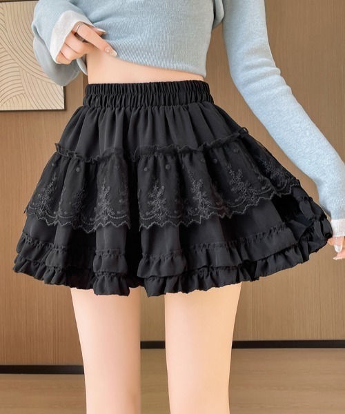 Mejoul(メジュール)の「【2026春夏新作】【インパン付き】ハイウエストフリルティアードレースミニスカート(スカート・レディース・ホワイト/アイボリー/ブラック・F)」の6枚目の写真