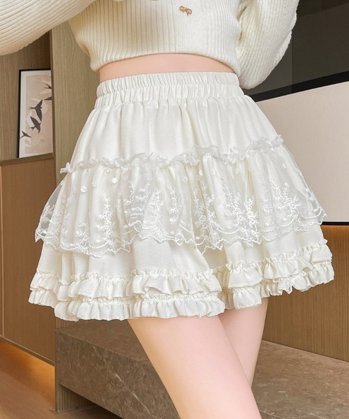 Mejoul(メジュール)の「【2026春夏新作】【インパン付き】ハイウエストフリルティアードレースミニスカート(スカート・レディース・ホワイト/アイボリー/ブラック・F)」の10枚目の写真