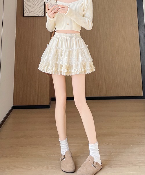 Mejoul(メジュール)の「【2026春夏新作】【インパン付き】ハイウエストフリルティアードレースミニスカート(スカート・レディース・ホワイト/アイボリー/ブラック・F)」の11枚目の写真
