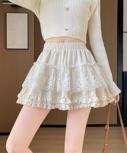 Mejoul(メジュール)の「【2026春夏新作】【インパン付き】ハイウエストフリルティアードレースミニスカート(スカート・レディース・ホワイト/アイボリー/ブラック・F)」の12枚目の写真