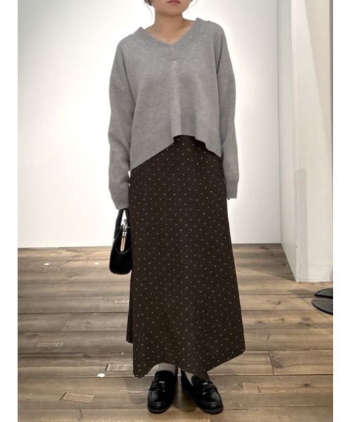 AZUL by moussy（アズールバイマウジー）の「【身長/骨格別着用画像あり】ドット柄ハンカチーフヘムスカート　トレンド　デザインスカート　ロングスカート　フレアスカート　秋服　冬服　後ろウエストゴム（スカート・レディース・ブラウン系その他・MEDIUM/SMALL）」の22枚目の写真