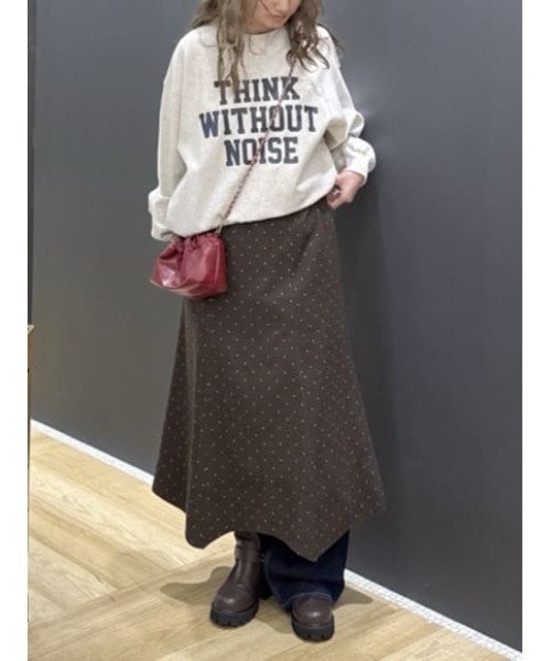 AZUL by moussy（アズールバイマウジー）の「【身長/骨格別着用画像あり】ドット柄ハンカチーフヘムスカート　トレンド　デザインスカート　ロングスカート　フレアスカート　秋服　冬服　後ろウエストゴム（スカート・レディース・ブラウン系その他・MEDIUM/SMALL）」の15枚目の写真