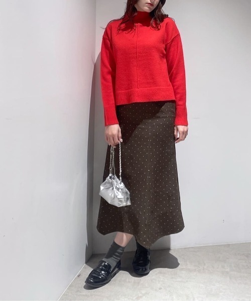 AZUL by moussy（アズールバイマウジー）の「【身長/骨格別着用画像あり】ドット柄ハンカチーフヘムスカート　トレンド　デザインスカート　ロングスカート　フレアスカート　秋服　冬服　後ろウエストゴム（スカート・レディース・ブラウン系その他・MEDIUM/SMALL）」の16枚目の写真