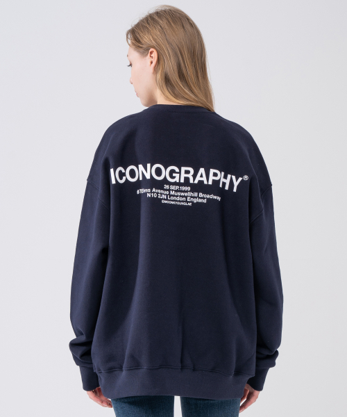 ICONOGRAPHY(アイコノグラフィー)の「ヘビーコットンボリュームプリント LODNDON MUSWELLHILL DNA2(スウェット・レディース・ダークネイビー・X-LARGE)」の1枚目の写真