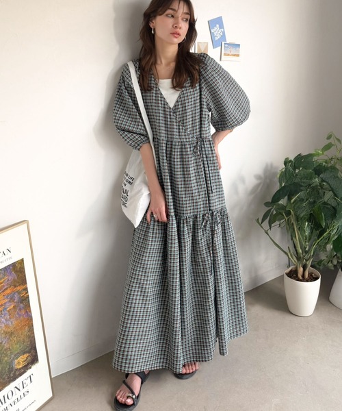 classicalelf(クラシカルエルフ)の「その日の私に、ちょうどいい一枚。シアサッカー素材 3way カシュクールティアードロングワンピース(ワンピース・レディース・ブラウン系/ブラック/グレー系/ブラウン・LARGE/MEDIUM/SMALL/X-LARGE)」の7枚目の写真