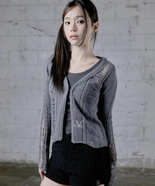 MUCENT(ムセント)の「MUCENT/NUBIダメージカーディガン(カーディガン/ボレロ・レディース・グレー/ブラック・FREE)」の14枚目の写真