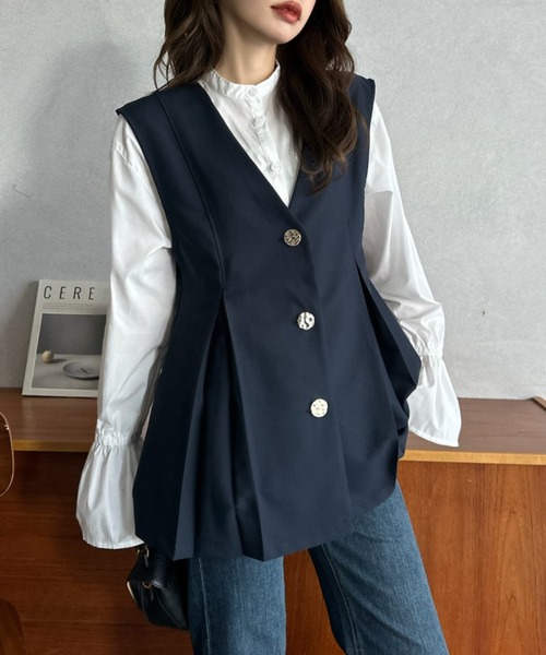 Eclat one(エクラワン)の「【Eclat one】Vネック フレアシルエット ベスト(ベスト・レディース・ネイビー/グレー/ブラック・S/M)」の14枚目の写真