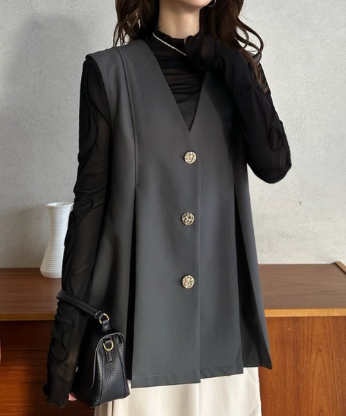 Eclat one(エクラワン)の「【Eclat one】Vネック フレアシルエット ベスト(ベスト・レディース・ネイビー/グレー/ブラック・S/M)」の17枚目の写真