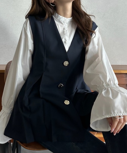 Eclat one(エクラワン)の「【Eclat one】Vネック フレアシルエット ベスト(ベスト・レディース・ネイビー/グレー/ブラック・S/M)」の18枚目の写真