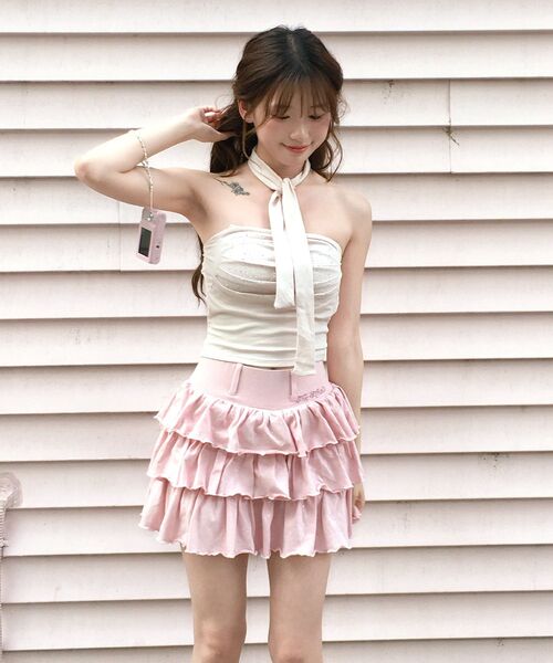 SEQUENZ(シークエンズ)の「※WEB限定 / セットアップ対応 / レディースグリッターフリルミニスカート / sqnz glitter tiered skirt(スカート・レディース・ダークネイビー/ブラック/ライトピンク・SMALL/MEDIUM)」の14枚目の写真