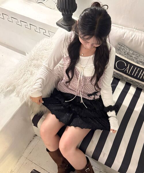 SEQUENZ(シークエンズ)の「※WEB限定 / セットアップ対応 / レディースグリッターフリルミニスカート / sqnz glitter tiered skirt(スカート・レディース・ダークネイビー/ブラック/ライトピンク・SMALL/MEDIUM)」の18枚目の写真