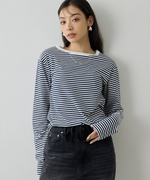 THE PAUSE（ザ ポーズ）の「【THE PAUSE】ボーダーロンTEE（Tシャツ/カットソー・レディース・ブラック/ネイビー・FREE）」の19枚目の写真