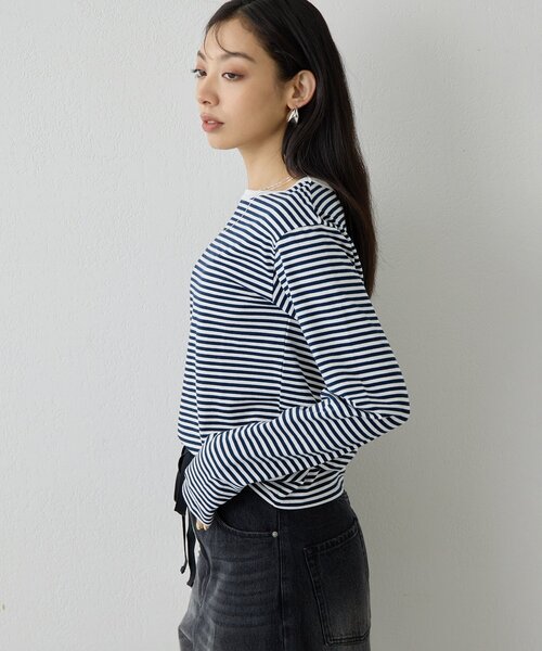 THE PAUSE（ザ ポーズ）の「【THE PAUSE】ボーダーロンTEE（Tシャツ/カットソー・レディース・ブラック/ネイビー・FREE）」の9枚目の写真