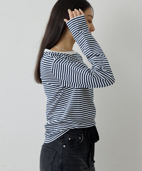 THE PAUSE（ザ ポーズ）の「【THE PAUSE】ボーダーロンTEE（Tシャツ/カットソー・レディース・ブラック/ネイビー・FREE）」の11枚目の写真