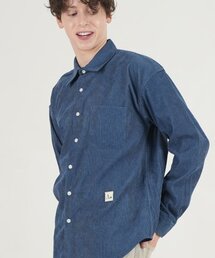 フォレ コーデュロイ オーバーサイズ シャツ ブルー