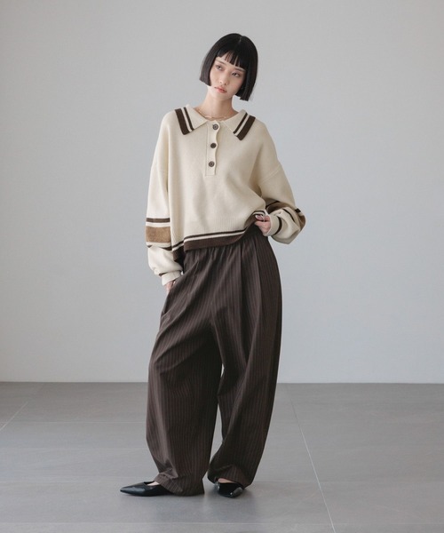 LOWRYS FARM（ローリーズファーム）の「エリポロラインニットプルオーバー　645088（ニット/セーター・レディース・グレー/アイボリー/ネイビー・FREE）」の4枚目の写真