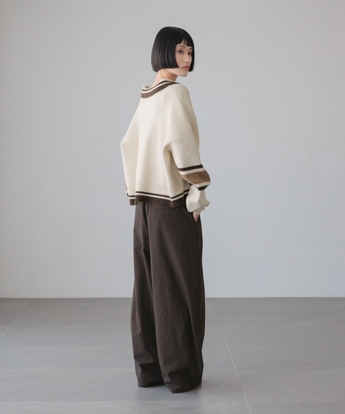 LOWRYS FARM（ローリーズファーム）の「エリポロラインニットプルオーバー　645088（ニット/セーター・レディース・グレー/アイボリー/ネイビー・FREE）」の6枚目の写真