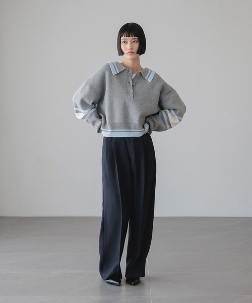 LOWRYS FARM（ローリーズファーム）の「エリポロラインニットプルオーバー　645088（ニット/セーター・レディース・グレー/アイボリー/ネイビー・FREE）」の9枚目の写真